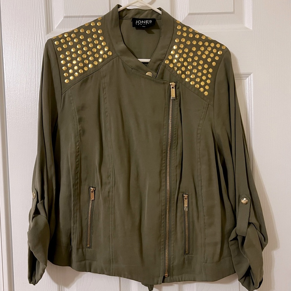 NEW no tags jones New York ladies olive green gold crop jacket sz XL